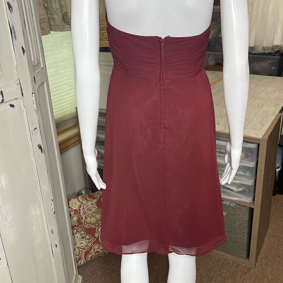 Alfred Angelo Maroon Chiffon Layers Princess Bodice Strapless Prom Dress - Picture 4 of 15